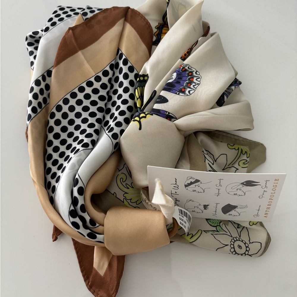 Elegant Butterfly and Polka Dot Silk Scarf - Picture 2 of 5